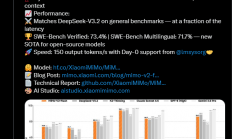 小米发布MiMo-V2-Flash大模型：媲美DeepSeek V3.2