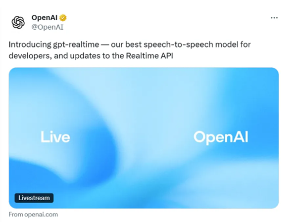 OpenAI发布语音模型GPT-realtim:具备情感感知能力 多语言无缝切换