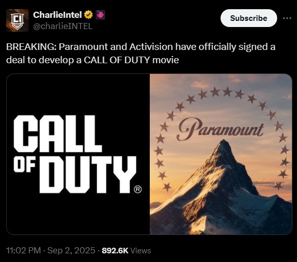 梦想成真 《使命召唤》要上大银幕