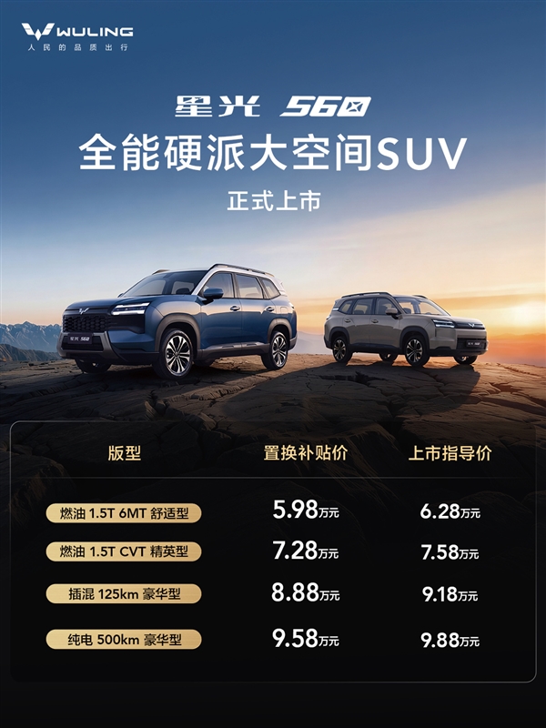比本田飞度还便宜!五菱大五座SUV星光560上市:5.98万起