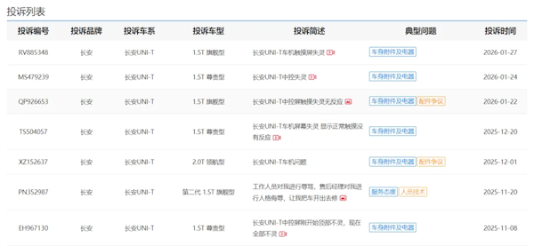 长安UNI-T车机中控屏触摸失灵！车主集体投诉：出了质保就坏