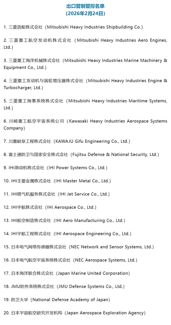商务部：将20家日本实体列入出口管制管控名单
