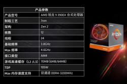 AMD 锐龙9 3900处理器曝光：65W TDP 12核24线程