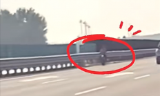 脊背发凉：女子骑电动自行车上高速 在最左侧车道逆行