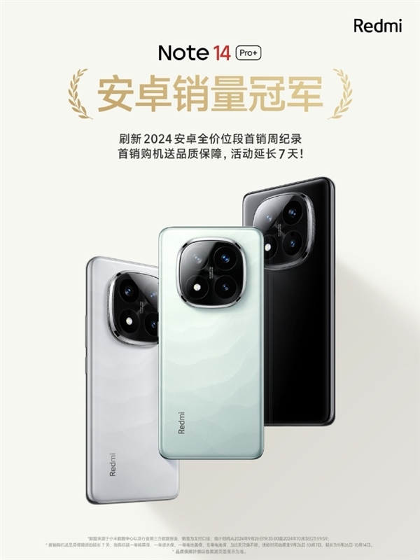 Redmi Note 14 Pro+刷新2024安卓首销周记录!首销福利延长一周