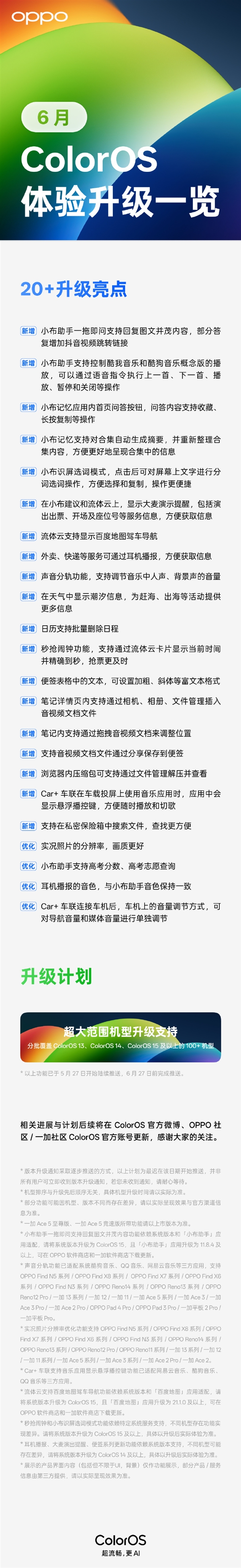 一图看懂ColorOS 6月升级 新增百度地图驾车导航等20+功能